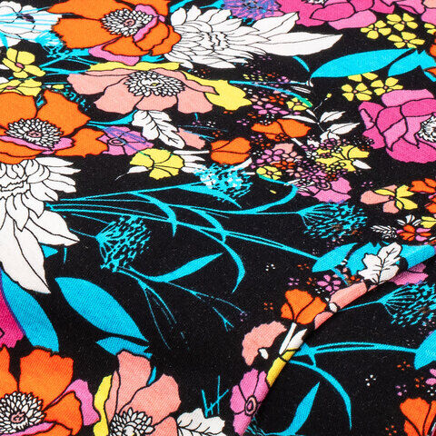 Viskose-Jersey "Blumen", schwarz-color