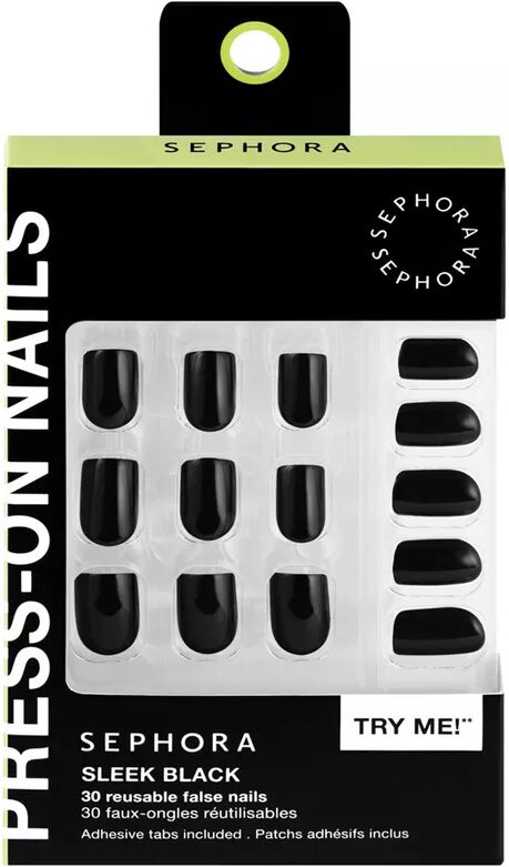 SEPHORA - Wiederverwendbares Kunstnagel-Set, Klebepatches - Gel-Effekt, Profi-Ergebnisse, Sleek black