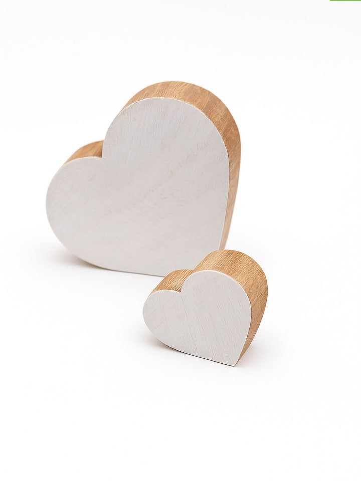 Samimi 2er-Set: Blockdruck-Stempeln ''Heart'' in Natur/ Weiß - (L)9 x (B)7 cm - onesize