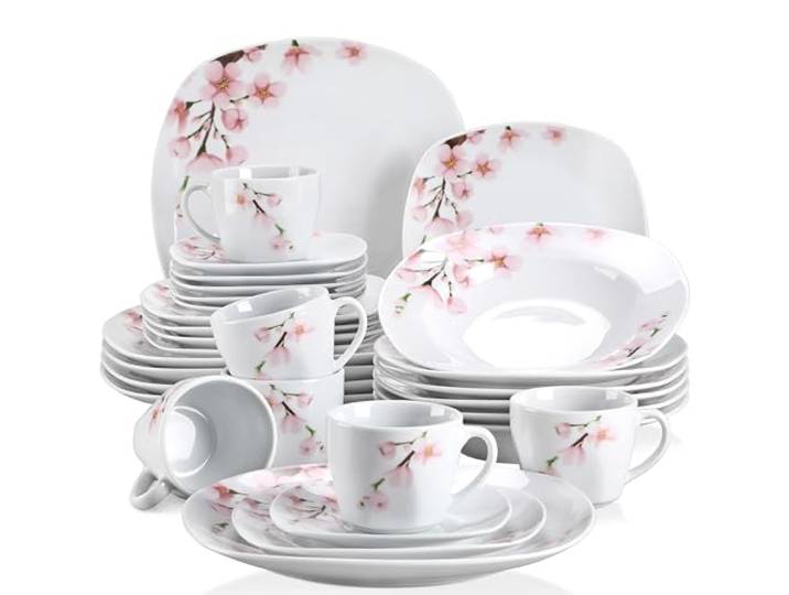 VEWEET Serie ANNIE, 30-tlg Geschirrset 6 Personen, Teller Set Porzellan Tafelservice Modern mit je 6 Speiseteller, Dessertteller, Suppenteller, Kaffeetassen und Untertassen, Böhmischer Stil
