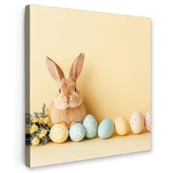 LEINWANDBILD Eier - Kaninchen - Pastellfarbtöne Deko Groß 90x90 cm
