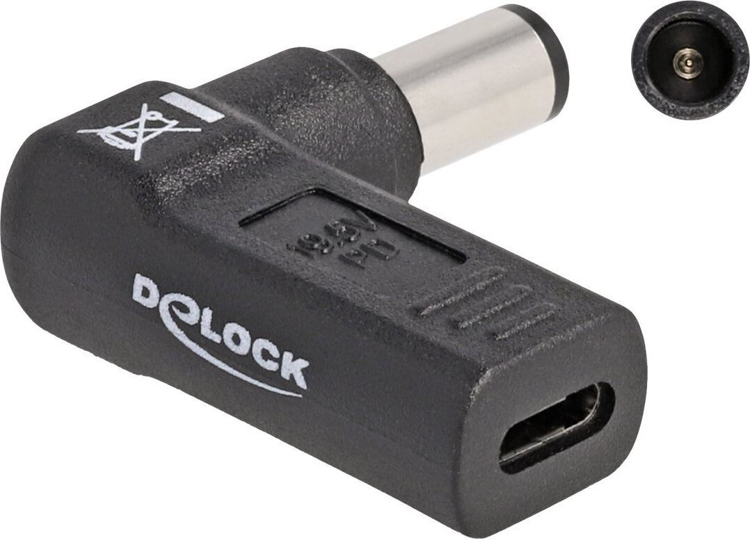 Delock USB Type-C naar HP 7,4 x 5,0 mm adapter voor notebook-voedingskabel, 90 graden geknikt, zwart
