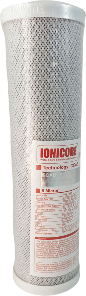 Ionicore Cartuccia Filtro Carbon Block Al Cocco 2,5"X10" - 5 Micron