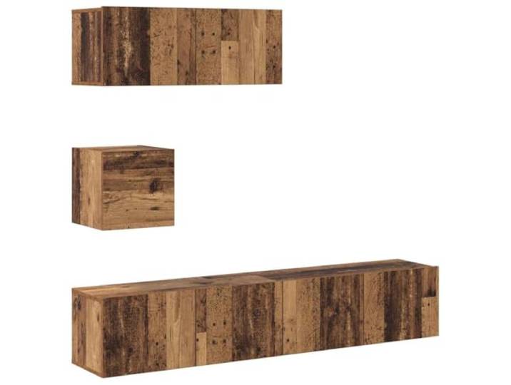 hliofuir 4-TLG. TV-Schrank Set Wandmontage Hängeschrank Altholz-Optik Flexibles Schwebendes Lowboard Set fuer Wohnzimmer, bietet geordneten Stauraum fuer Multimedia und Deko.