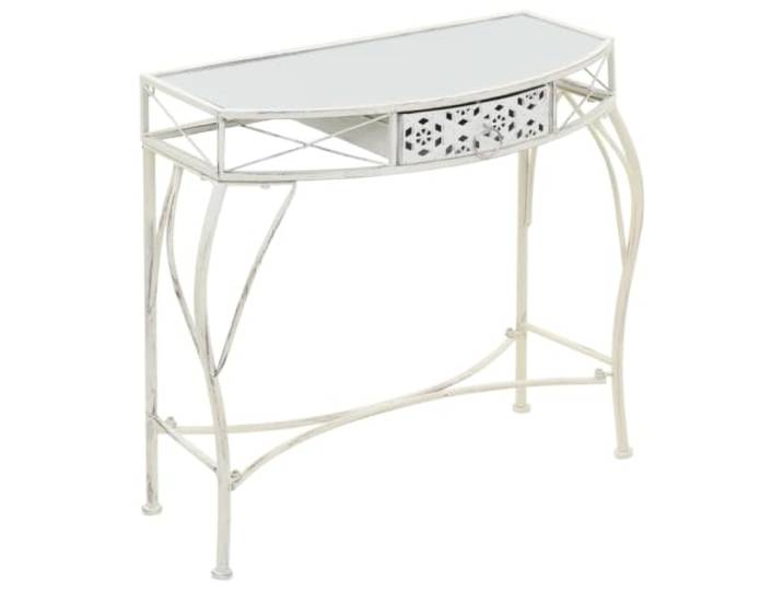 HEFZGDB Beistelltisch Französischer Stil Metall 82x39x76 cm Weiß mit Schublade und Glasplatte für Dekoartikel und Inneneinrichtung