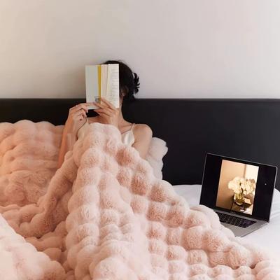 Uplifted Finds Cozy Faux Rabbit Fleece Blanket Throw For Living Room Bedroom Dorm 127 X 152 Cm pink