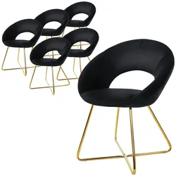 ML-Design Esszimmerstühle 6er Set Schwarz Samt, runde Rückenlehne, Goldbeine, Polsterstuhl Esstisch Schalenstuhl