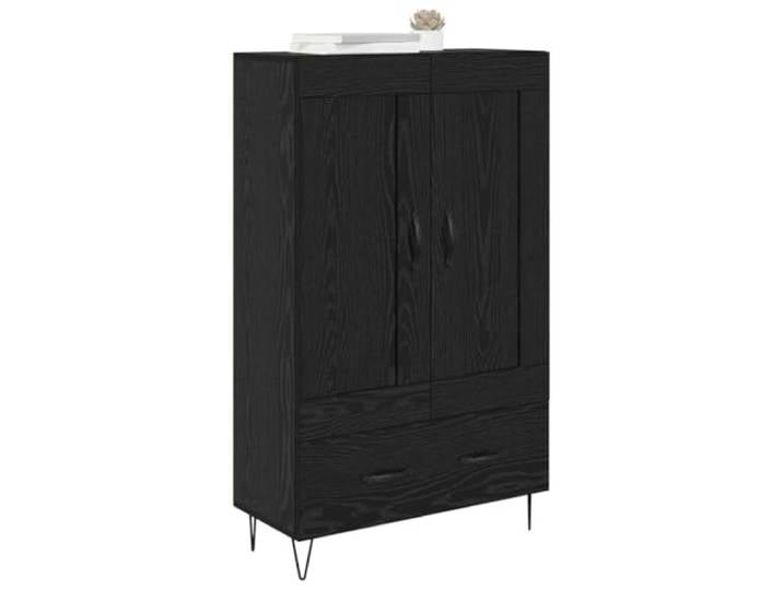 KTHLBRH Sideboard Eiche schwarz 69,5 x 31 x 115 cm Holz mehrschichtig Mit Schublade und 2 Türen, matten Metallgriffen, dekorativer Geschirrablage, konische Beine
