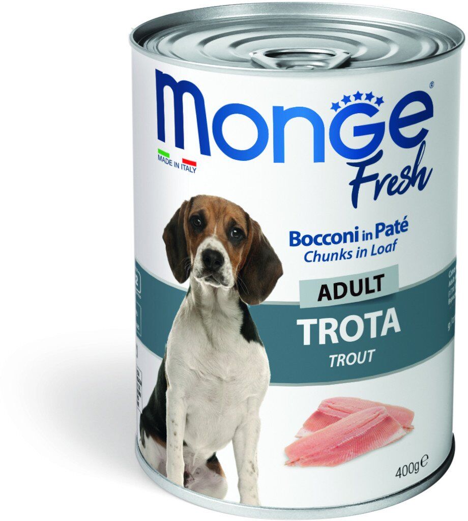 Monge Fresh Adult Bocconcini in Paté con Trota 400 g Alimento Umido per Cani