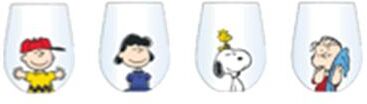 Peanuts Good Times with Friends 19 oz Stemless Wine Glasses, Set of 4