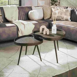 Couchtisch 2er-Set Routon - bronzefarbenes Metallic-Finish, Nierenform