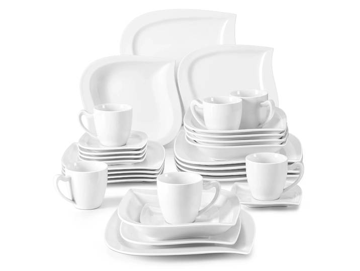 MALACASA 30/60 pièces ensemble de dîner en porcelaine blanche avec tasses soucoupes Dessert soupe assiettes Service de table pour 6/12