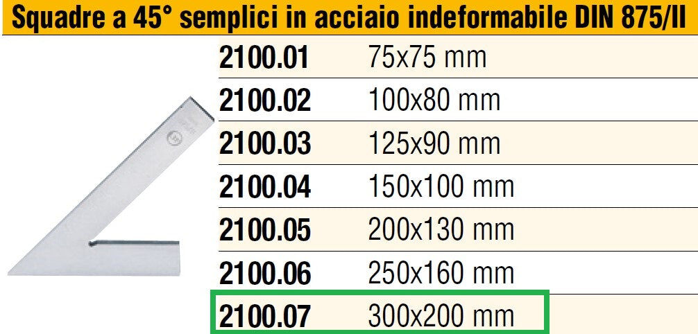 Ltf 2100.07 Squadra a 45° semplice in acciaio indeformabile DIN 875/II