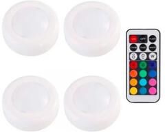 HomeDecorAndMore LLC 13 Color Self Adhesive LED Push Lights With Remote 4 Pcs