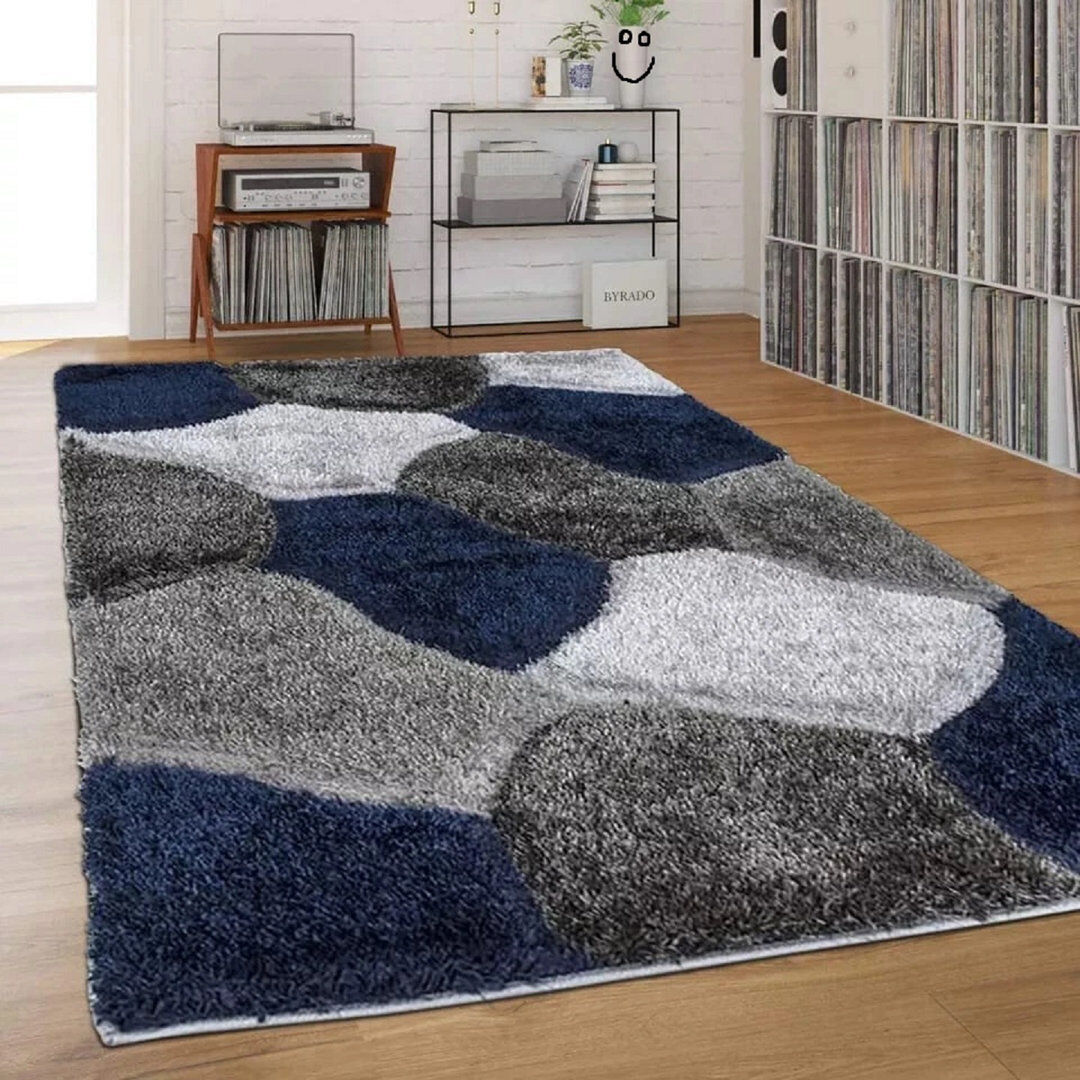 Metro Rectangle Geometric and Geometric Shapes Shag Blue Grey Rectangle 160 x 230 cm