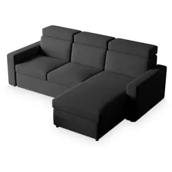 ECKSOFA PADWA Graphitfarben Kordstoff mit Schlaffunktion