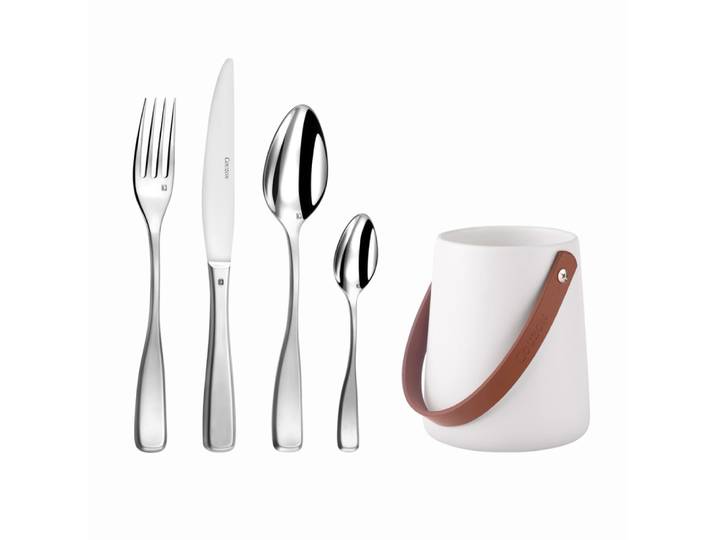 24 couverts avec pot de rangement en acier inoxydable - inox