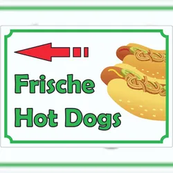 HB-Druck Frische Hot Dogs Aufkleber mit Pfeil links A3 (297x420mm)