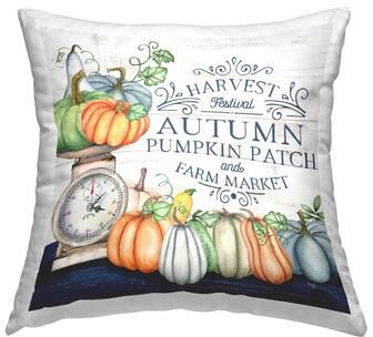 Stupell Pumpkin Patch Farm Market Printed Throw Pillow by Mollie B.