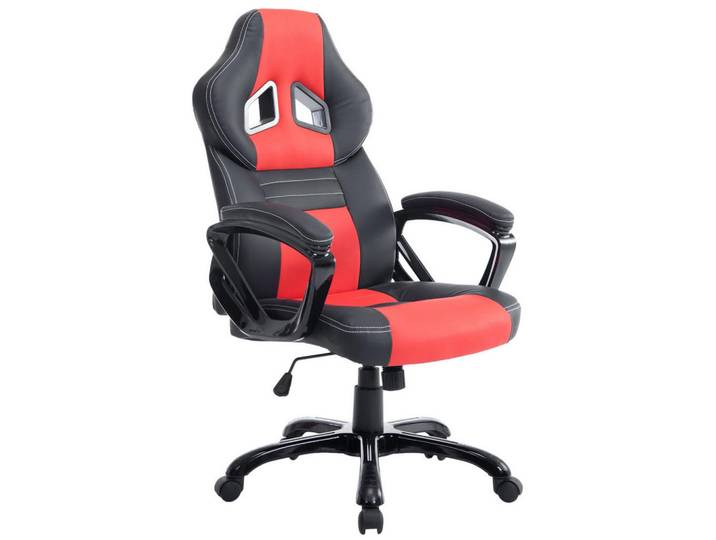 CLP Chefsessel Lederlook schwarz/rot, Rot, Schwarz, Kunststoff, 65x114x70 cm, Büromöbel, Bürostühle, Gaming-Sessel
