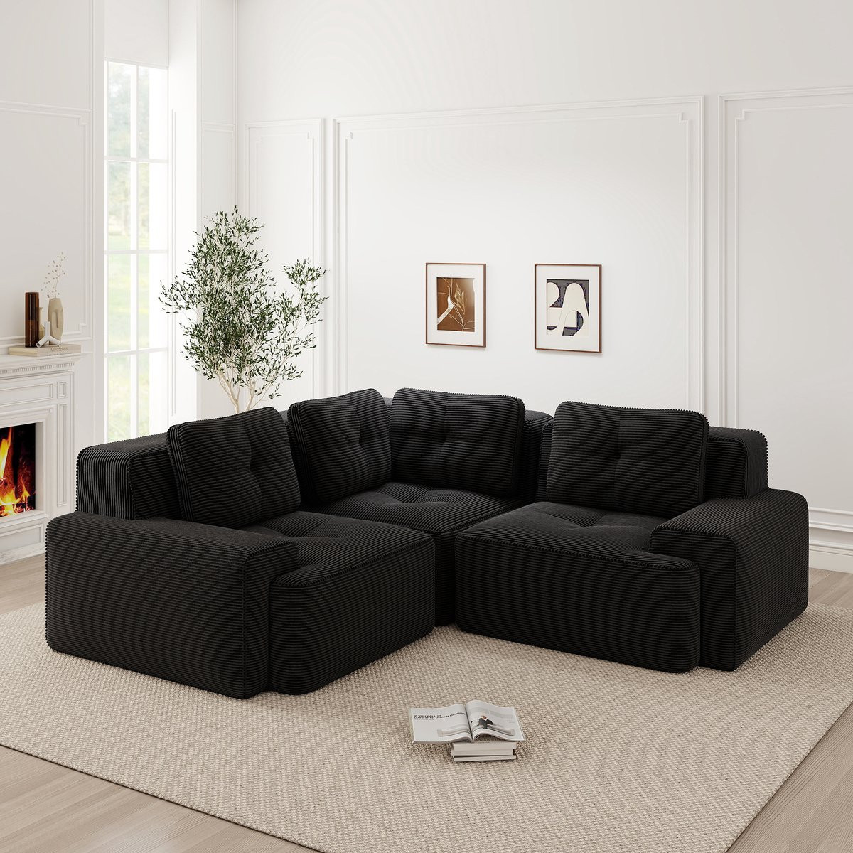 HAUSS SPOLE Hoekbank - Modulair Diepzit Sofa - Corduroy Zwart