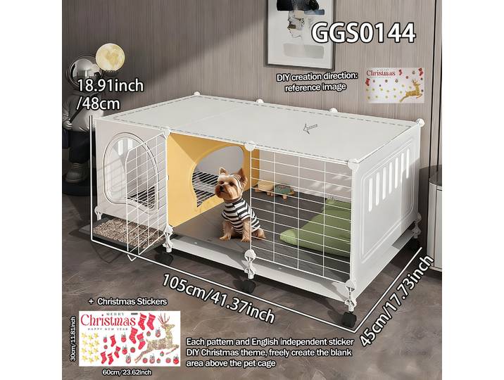Cage à chien de Noël DIY pour petits chiens avec toilettes et poulies séparées, maison intérieure pour chiens Bichon Frise et Teddy, armoire pour chiens