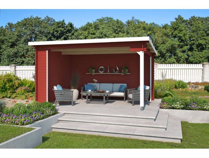 Gartenhaus LASITA MAJA Unterstand Columbus , rot (schwedenrot), ohne Dacheindeckung, Massivholz, Gartenhäuser, Gartenhaus, Unterstand / Lounge 34mm