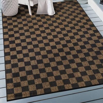 World Rug Gallery Checkered Indoor/Outdoor Flat Woven Area Rug