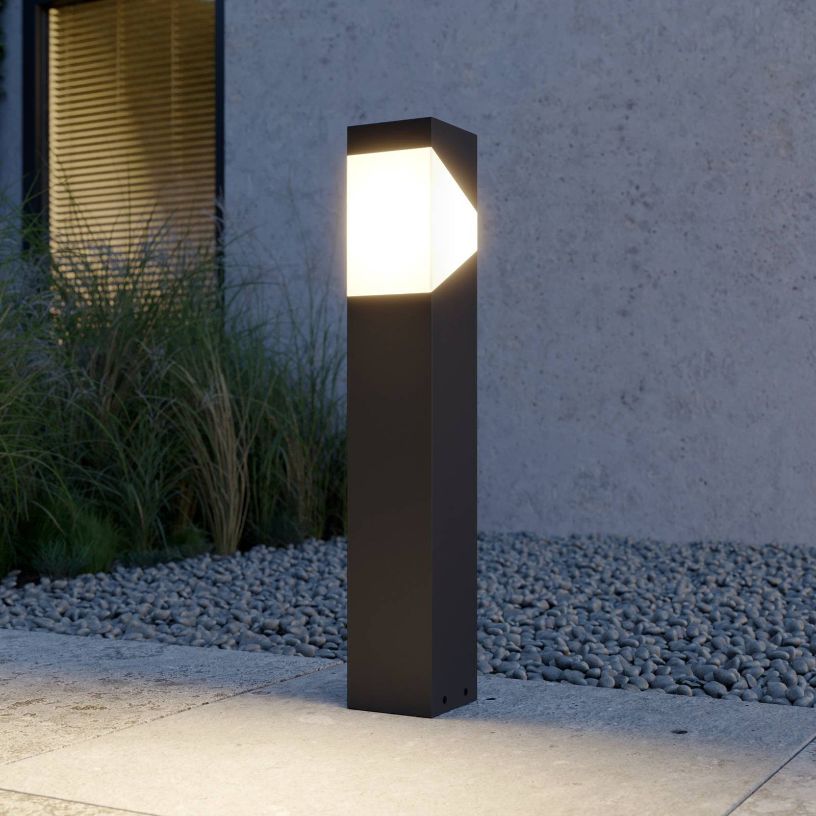 Lucande Kiran dimbare sokkellamp voor tuin en terras, zwart, aluminium, modern