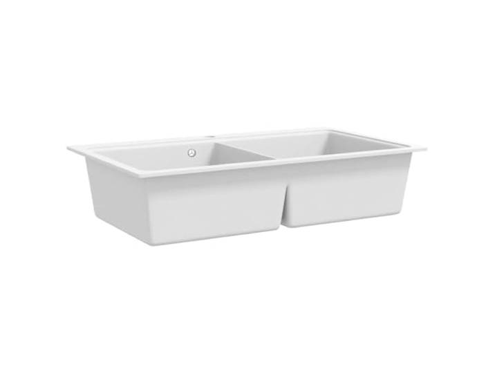 Xhnifbn Granitspüle Doppelbecken Weiß, Einbauspüle 86 x 51 cm Zwei 200 mm tiefe Becken optimieren die Küche. Hitzebeständige, kratzfeste Oberfläche für anspruchsvolle Arbeitsbereiche.