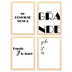 POSTER Set mit 4 Nachdenken TypografieStil A4 Rahmen aus hellem Holz