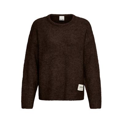 Strickpullover ICHI "ICHI Strickpullover langarm IHSARISA", Damen, Gr. L, braun (coffee bean), Pullover Strickpullover