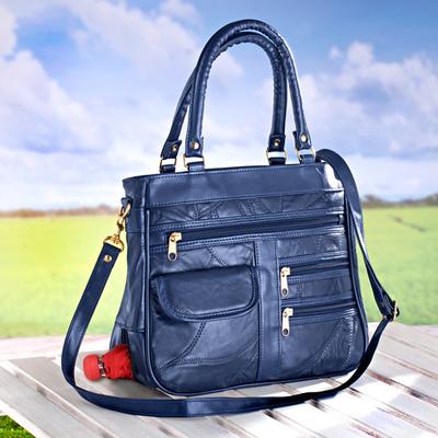 Ledertasche Patchwork blau