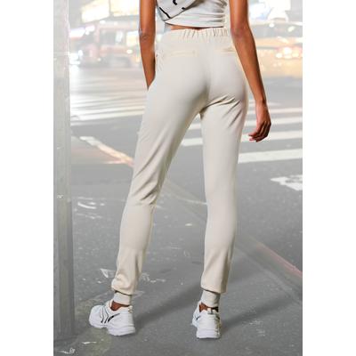 Loungepants FRENCH CONNECTION, Damen, Gr. 32/34, N-Gr, beige, Obermaterial: 70% Viskose, 25% Polyamid, 5% Elasthan, bestickt, unifarben, figurbetont lang, Hosen, schmale sportive Form, weich fließend