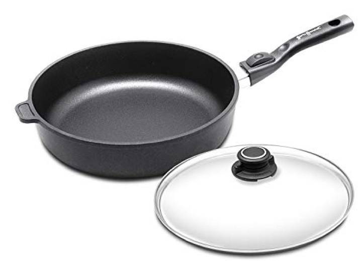 maxprime Original Gerti Gundel Pfannen I Made in Germany I Hochpfanne 7cm höhe I abnehmbarer Griff I Handguss Bratpfanne I 30 Jahre Garantie I mit Deckel bis 260°C Backofenfest (Induktion, 28cm)
