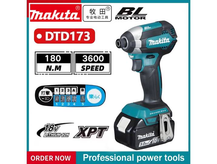 Perceuse sans fil Makita 18V DTD173 bleue, outil électrique pour la rénovation et le bricolage, 180 Nm, électrique, bois/boulons/mode T
