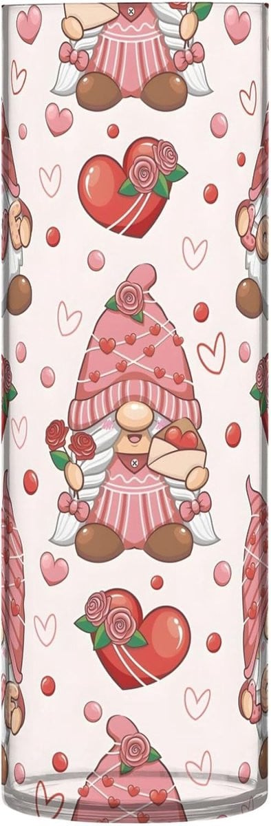 Decoratieve Cilinder Bloemenvaas - Roze Kabouter Beige - Hoogte: 30 cm