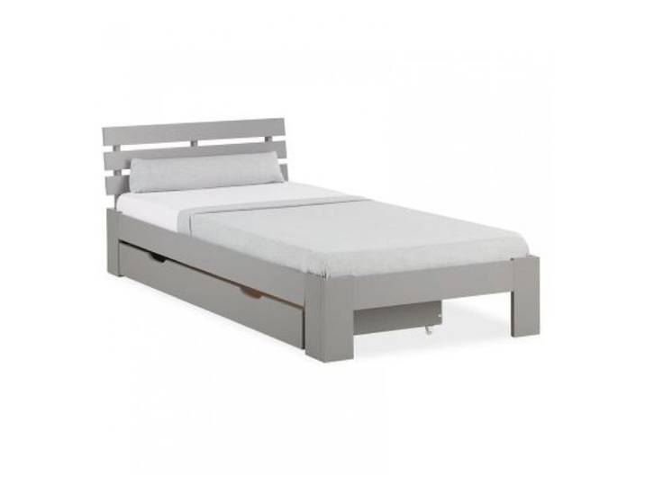 Lit simple 90x200 avec tiroir et Sommier - gris