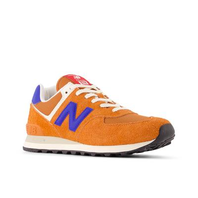 Sneaker NEW BALANCE "574", Damen, Gr. 37,5, beige (sienna, blau gemstone), Leder, Textil, mehrfarbig, Schuhe Sneaker, Topseller