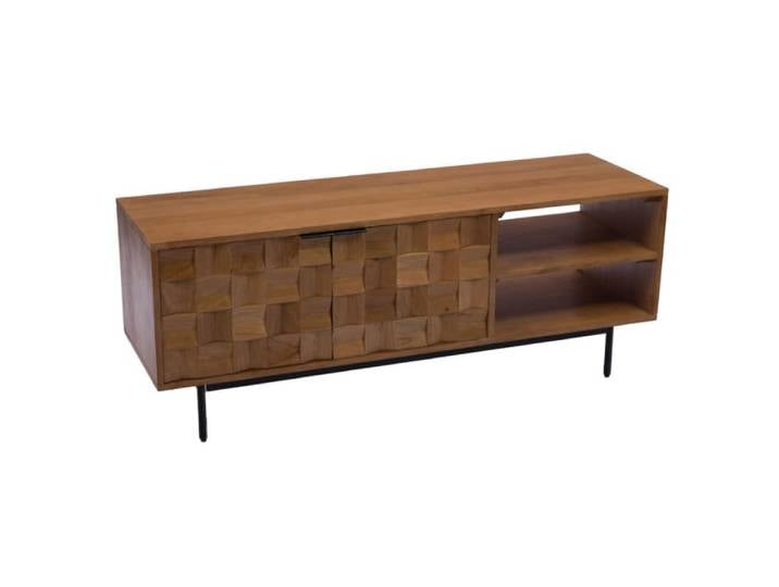 Meuble tv bas façade damier en relief en bois de manguier