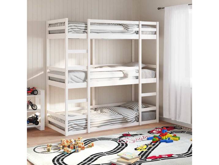 vidaXL Dreifach-Etagenbett Weiß 75x190 cm Massivholz Kiefer