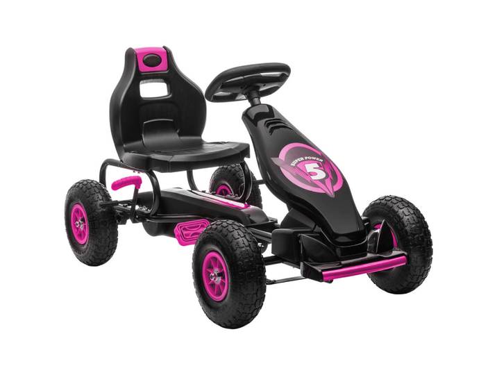 Homcom Gokart, Kinderfahrzeug mit verstellbarem Schalensitz, Tretauto, Rosa, Metall, 58x61x117 cm, Spielzeug, Kinderfahrzeuge