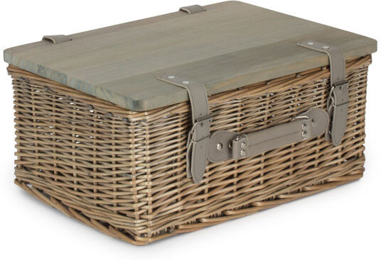 Lily Manor Wicker Gift or Storage Hamper Basket with Lid Antique Wash 19cm H x 41cm W x 30cm D
