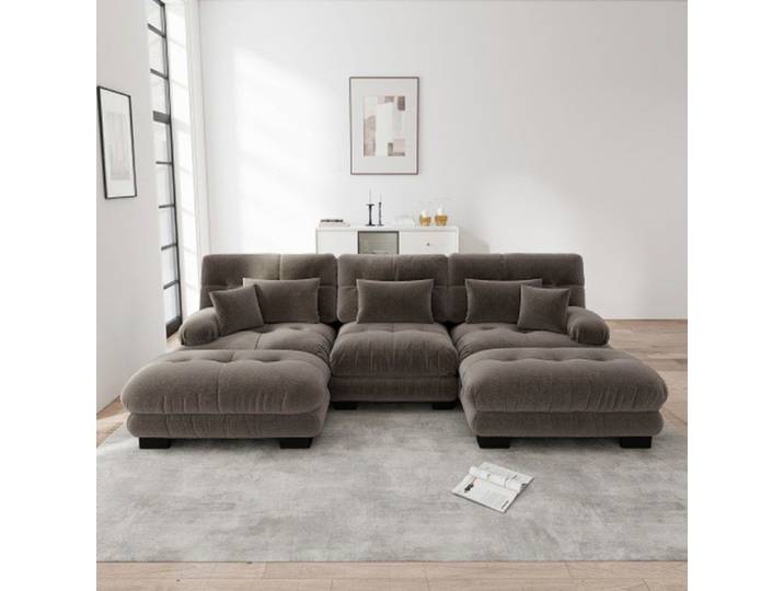Canapé modulable u xxl marron tissu chenille ottoman inclus convertible grand confort
