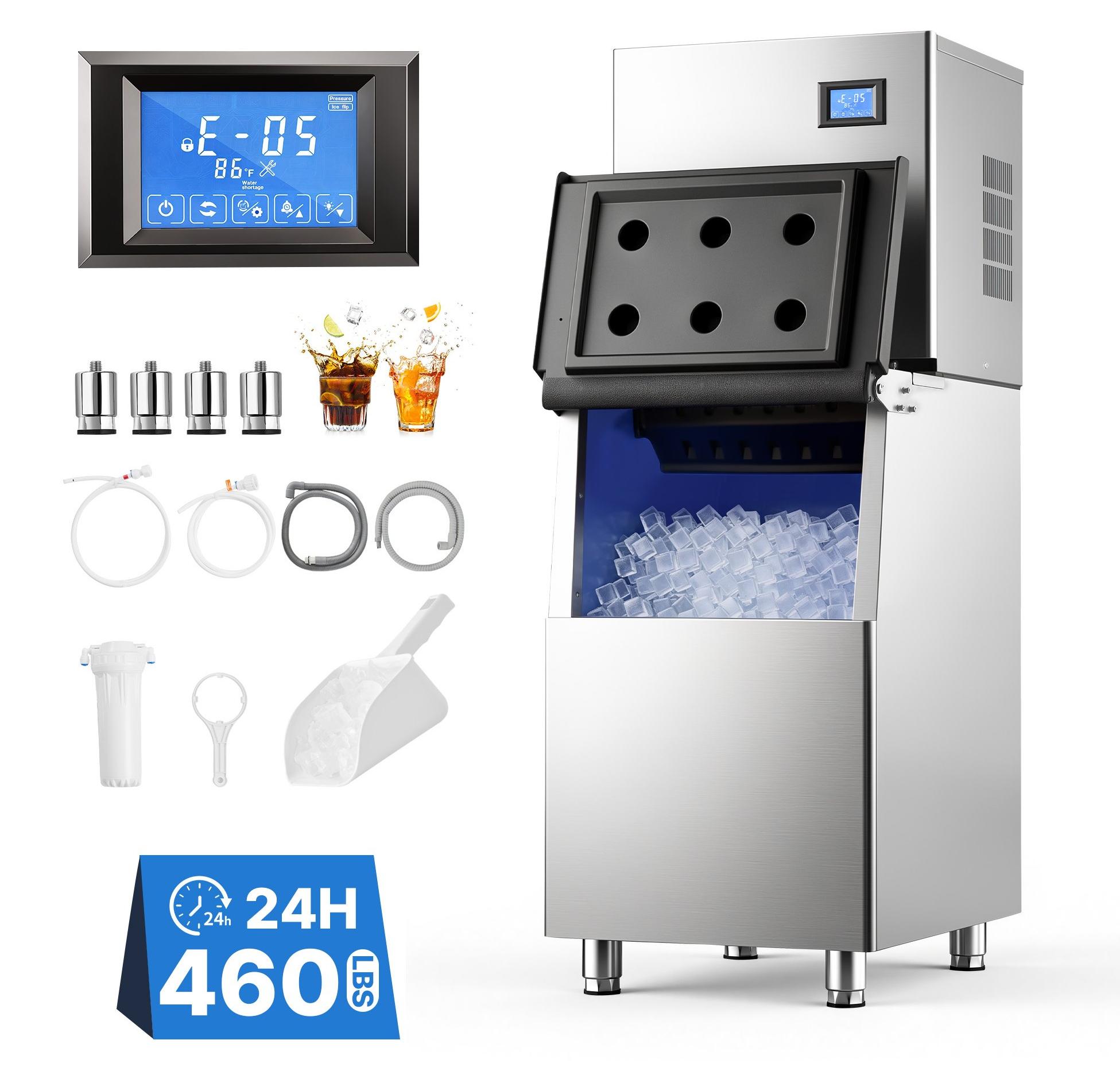 Gewerblicher Eiswürfelbereiter - 209 kg Eisproduktion pro Tag - Edelstahl - Touchscreen - Einstellbare Eiswürfeldicke - Selbstreinigungsfunktion - 113-kg-Vorratsbehälter