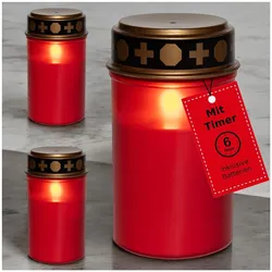 Novaliv LED Grablichter mit Batterie und Timer 6/18 rot 3x Kerzen Friedhof Grablicht LED mit Batterie Friedhofskerze LED Kerze Outdoor Gedenkkerze Grablaterne Ewiges Licht Trauerkerze