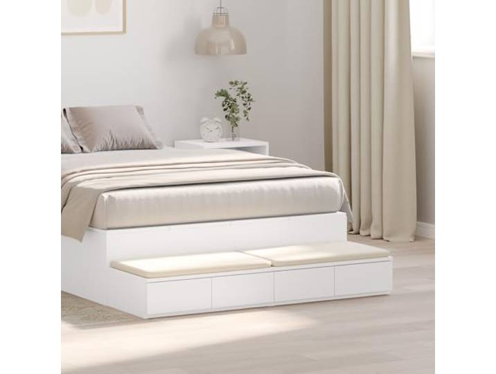 HEFZGDB Weißer Nachttisch mit 4 Schubladen 120x36,5x16,5 cm aus MDF, modernes minimalistisches Design fürs Schlafzimmer, robuster Holzwerkstoff, praktische Aufbewahrung,