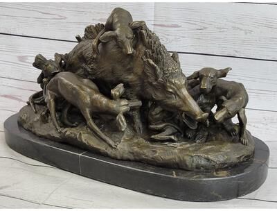 Bronzhaus Handmade Vintage Lecourtier Wild Boar Dogs Bronze Sculpture Figurine Figure