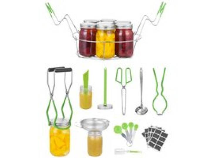 VEVOR Kit de démarrage pour mise en conserve, 9 pcs, kit mise en conserve au bain-marie en acier inox pour débutants, avec grille, louche, cuillère doseuse, entonnoir, pinces, lève-bocal, clé à bocal