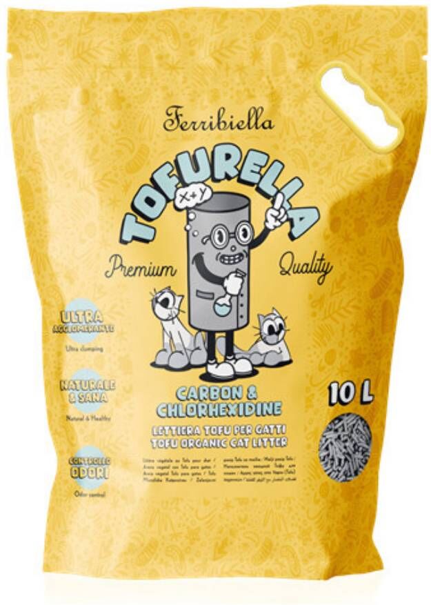 Ferribiella 1 SACCO Lettiera al Tofu per Gatti Tofurella Clorexidina e Carboni Biodegradabile Agglomerante 10 lt